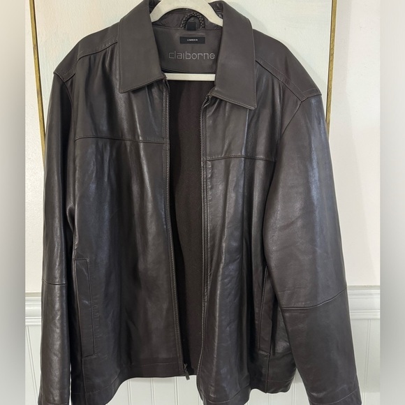 CLAIBORNE Men’s Lambskin Leather Brown Collared Jacket Size XL - Picture 1 of 8